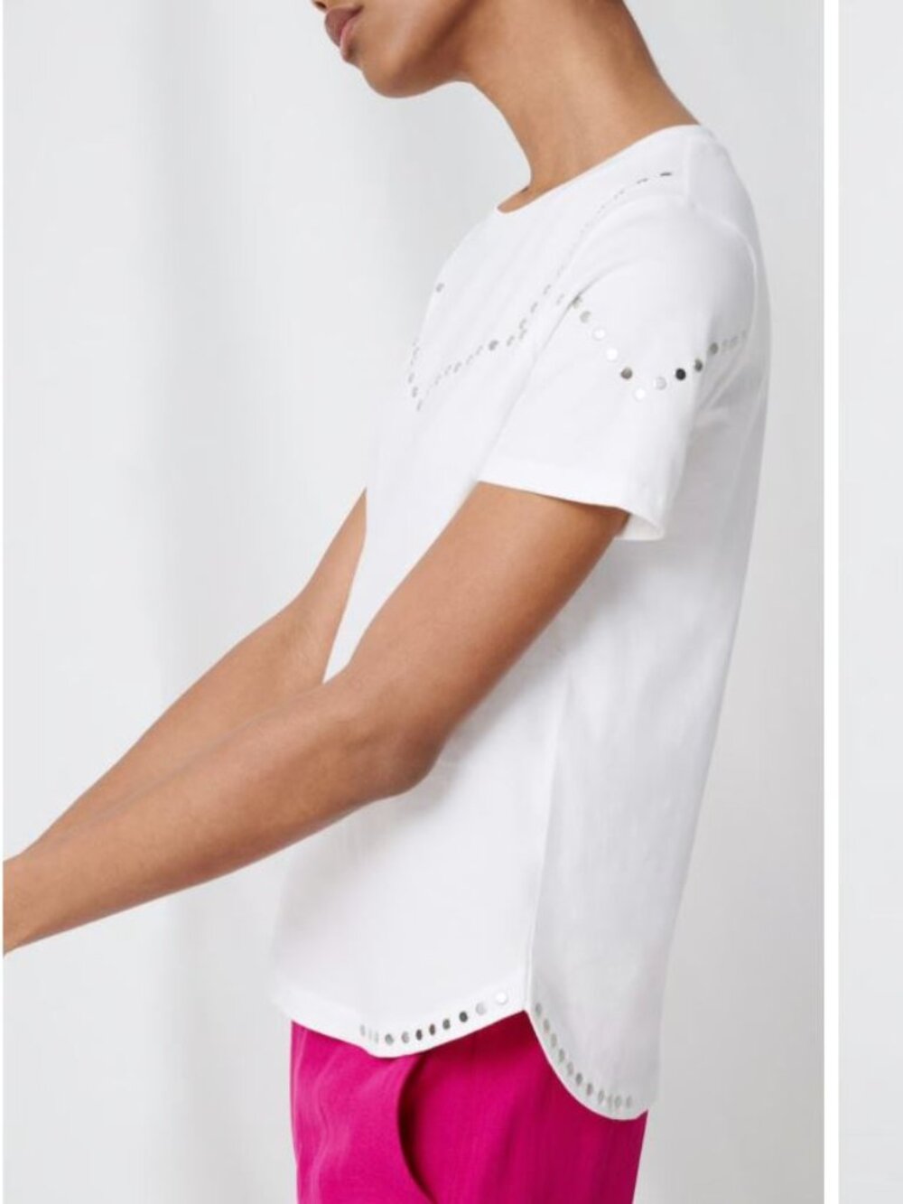 Maje Studded White 100% Cotton Short Sleeve T-Shirt Size 2